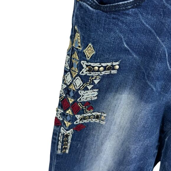 8IGTH/DSTRKT Medium Wash Distressed Embroidered Skinny Denim Jeans Size 15-16 - Picture 4 of 12